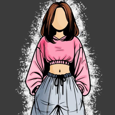 realistic girl faceless with baggy pants and a crop top