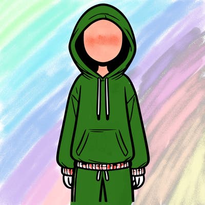 faceless girl in a tracksuit with a hood on and no hair