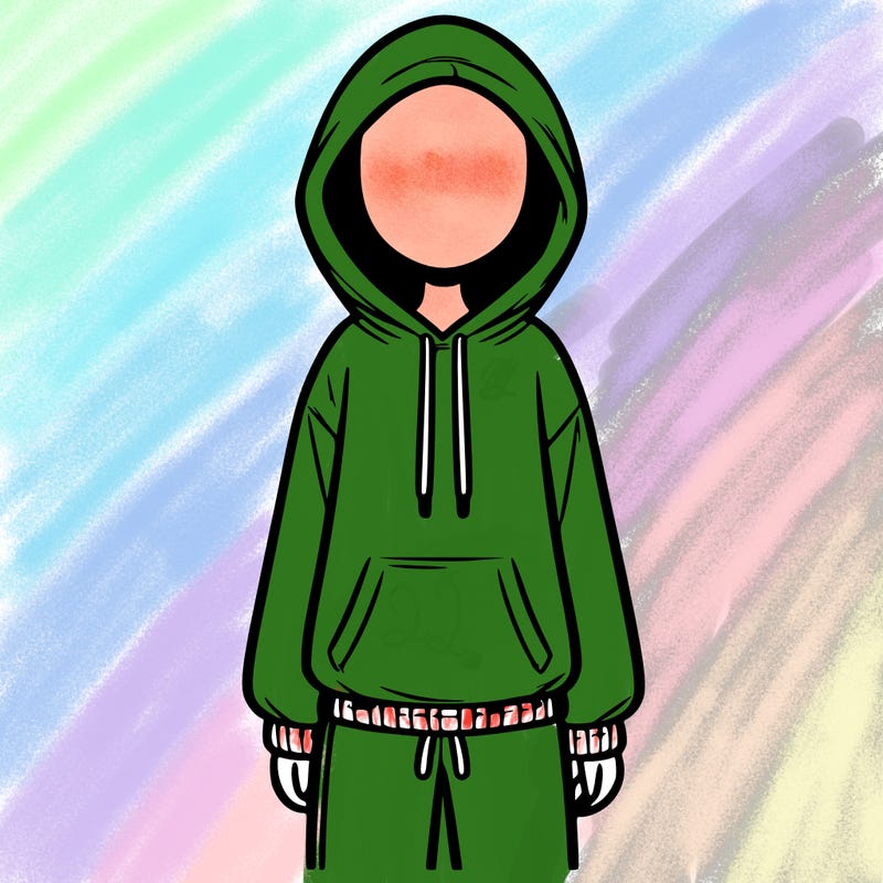 faceless girl in a tracksuit with a hood on and no hair