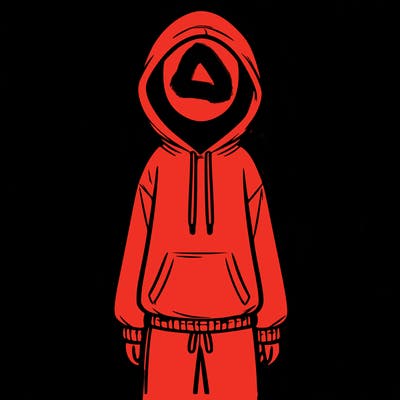 faceless girl in a tracksuit with a hood on and no hair