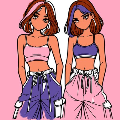 two girls with crop top with baggy pants