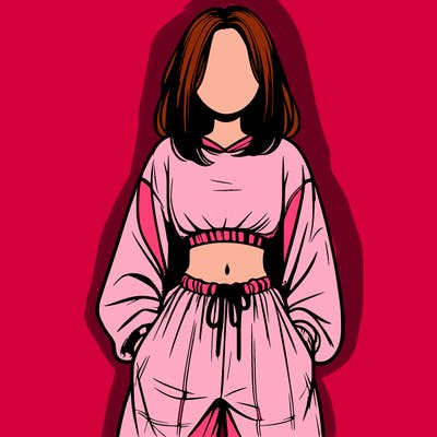 realistic girl faceless with baggy pants and a crop top