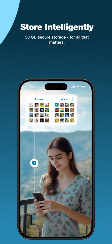 JioAICloud - Storage & Photos - JioAICloud app interface promoting 50GB of secure storage for photos and videos