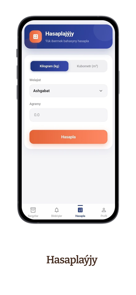 Cargo MB Express - Cargo MB Express app screenshot showing the shipping cost calculator interface in Turkmen language