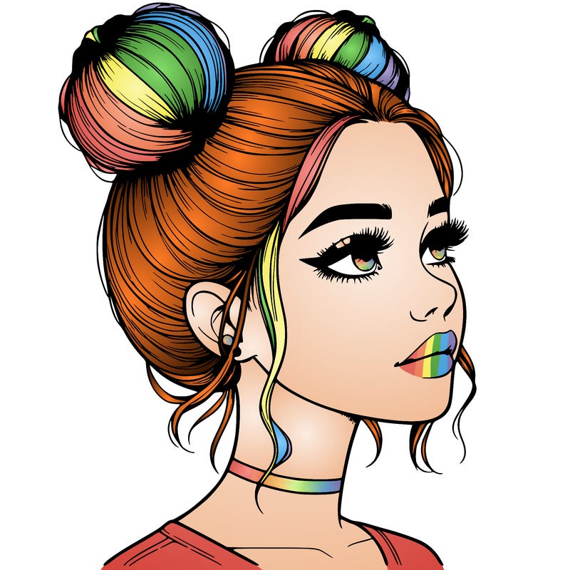 realistic girl with buns on the top of her head