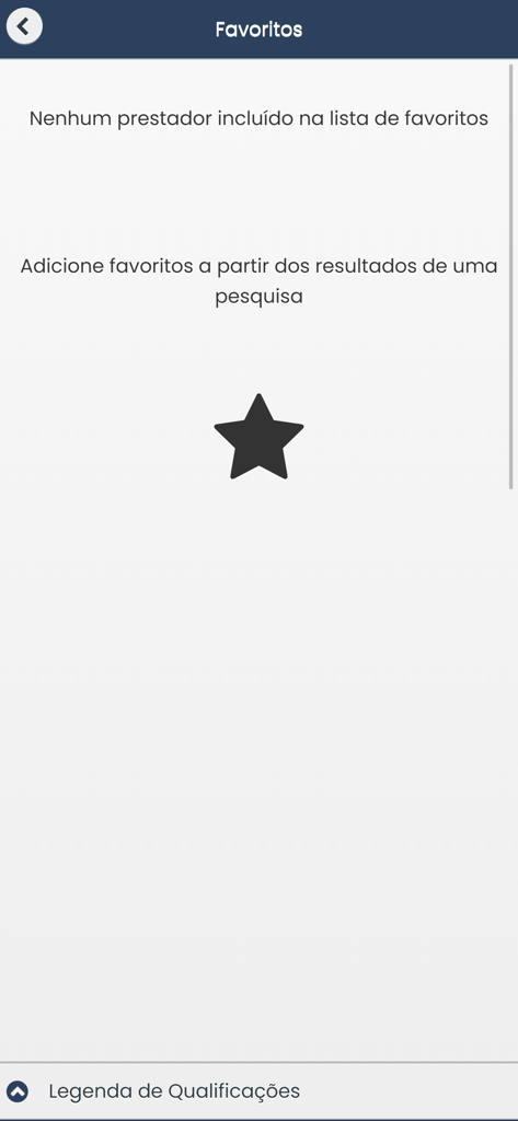 Unity Saúde - Empty favorites screen in the Unity Saude healthcare app with a star icon and instructions to add providers.