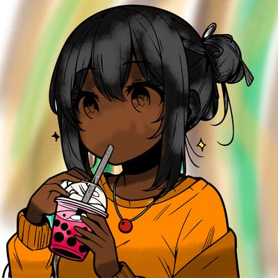 manga character drinking boba