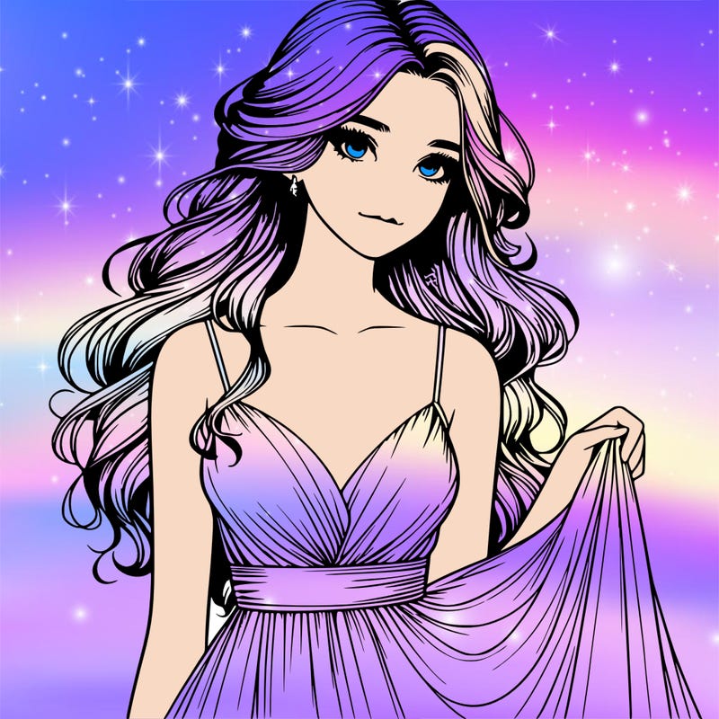 realistic girl in flowy silky prom dress