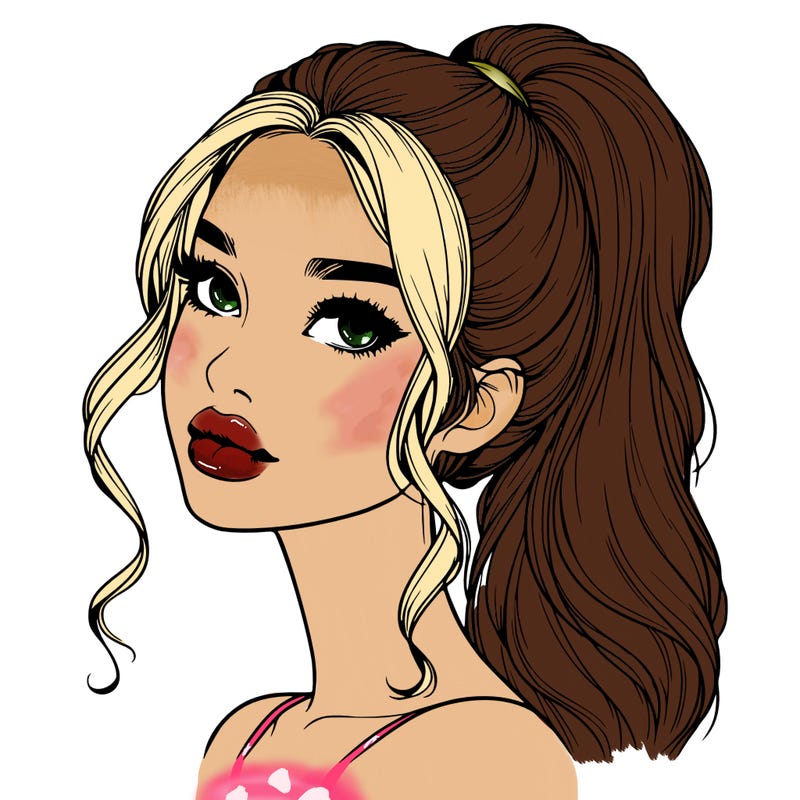realistic girl with a ponytail on her hair and lips