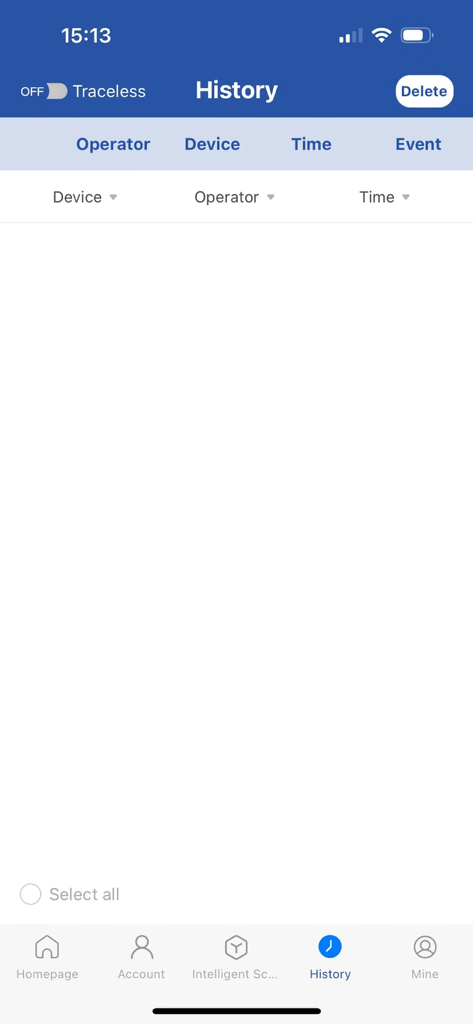 ZUMI - Interface of the ZUMI app showing the history log for tracking gate access events and operators.