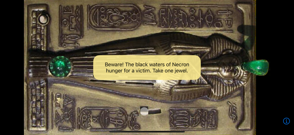 Voice of the Mummy - Digital sarcophagus in the Voice of the Mummy app displaying a game instruction text bubble