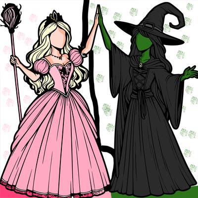detailed realistic split of a princess and a witch