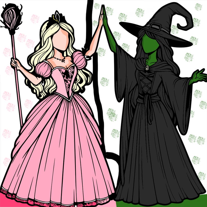 detailed realistic split of a princess and a witch