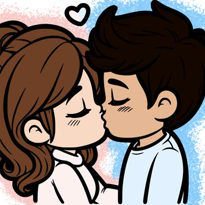 a girl and a guy kissing