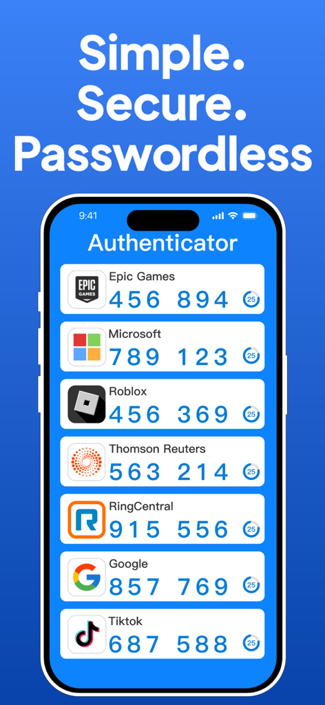 Smartphone mostrando la interfaz de la aplicación Authenticator con códigos 2FA para varias cuentas en línea