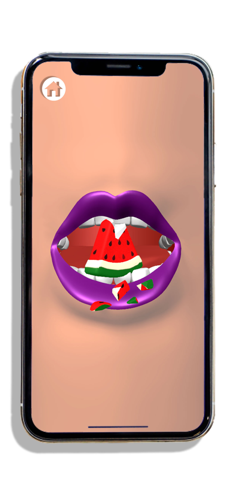 Satisfying Lips! ASMR Mukbang - A pair of purple 3D lips eating a watermelon slice in an ASMR mukbang game