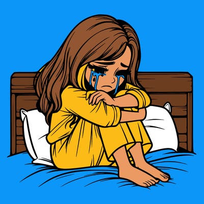 realistic girl crying on her bed over a break up