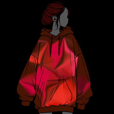 realistic girl with a oversized sweatshirt on and a bun