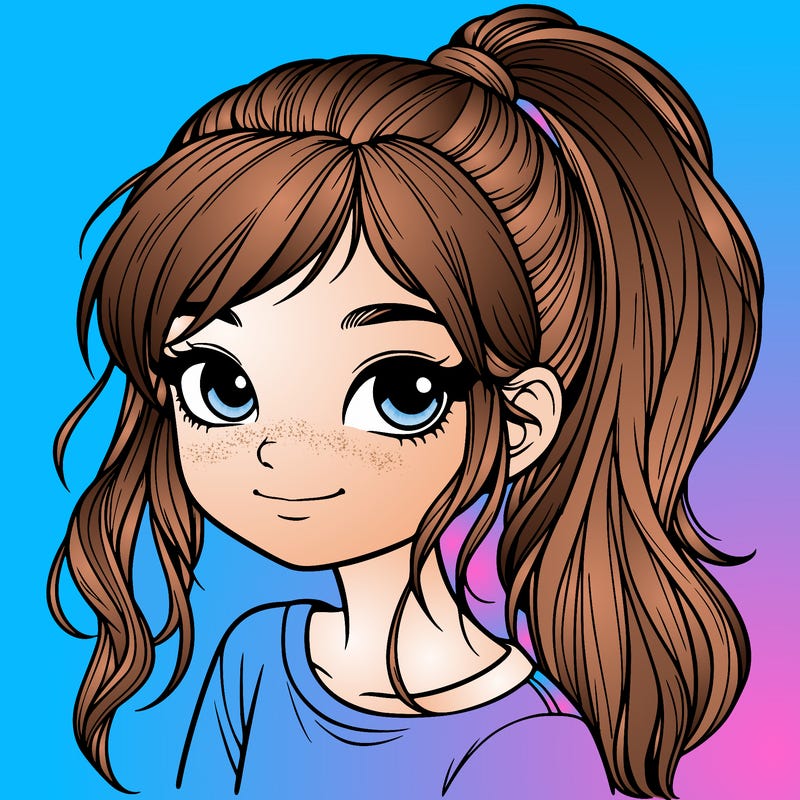 realistic girl with ponytail