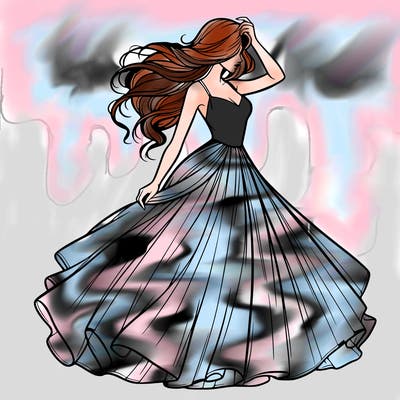 realistic woman with dress flowing in the wind
