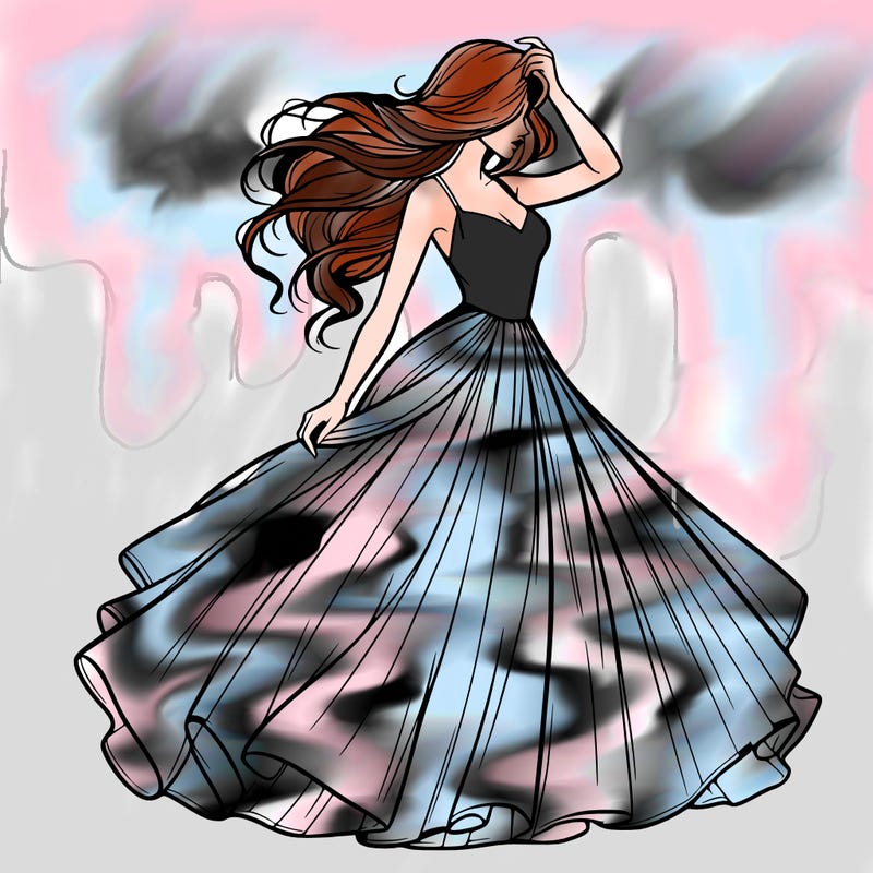 realistic woman with dress flowing in the wind