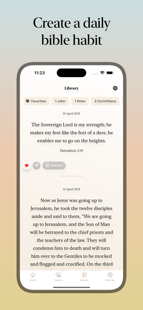Verse of the day: Daily prayer - App-Bibliothek von Verse of the Day, die tägliche Bibelverse und Favoriten anzeigt.