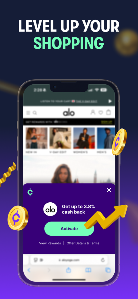 Copper app interface featuring a cash back offer for shopping at Alo