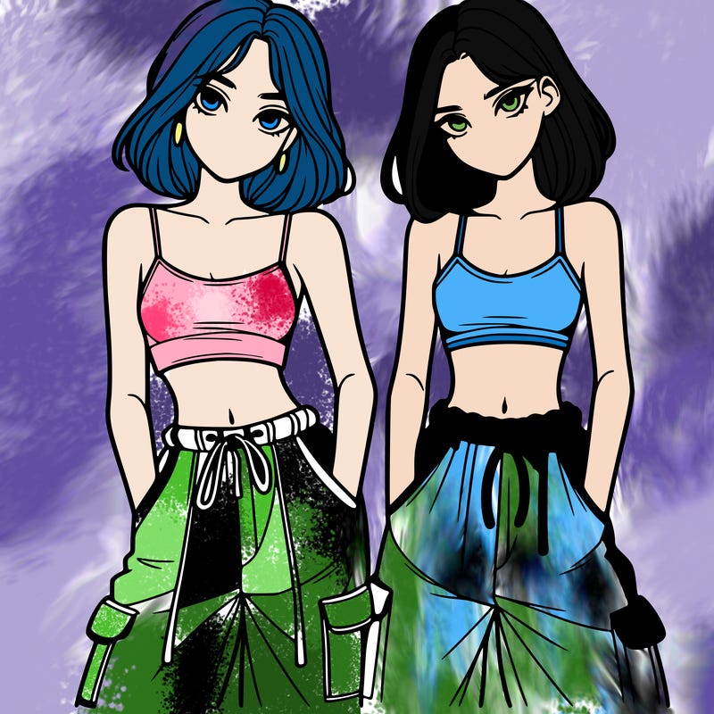 two girls with crop top with baggy pants