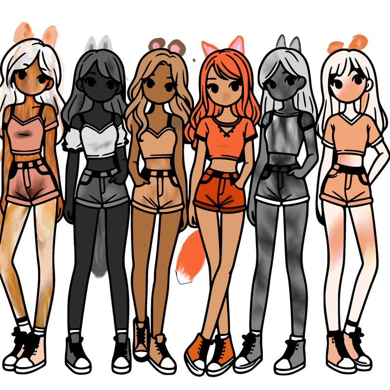 a group of girls wearing crop tops and shorts