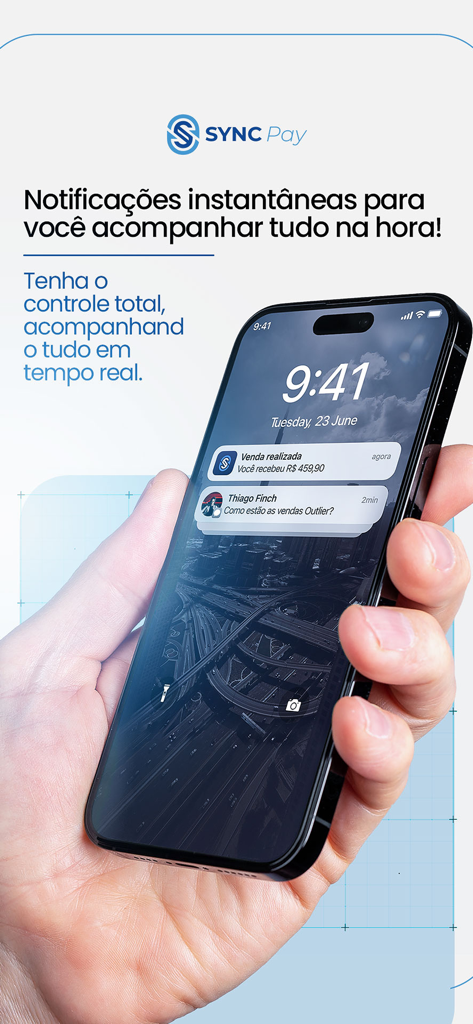 Sync Pay - Sync Pay mobile app notification showing a successful sale on an iPhone lock screen