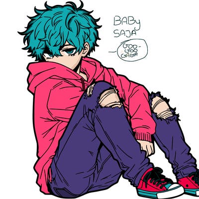a male hoddie ripped jeans messy hair anime