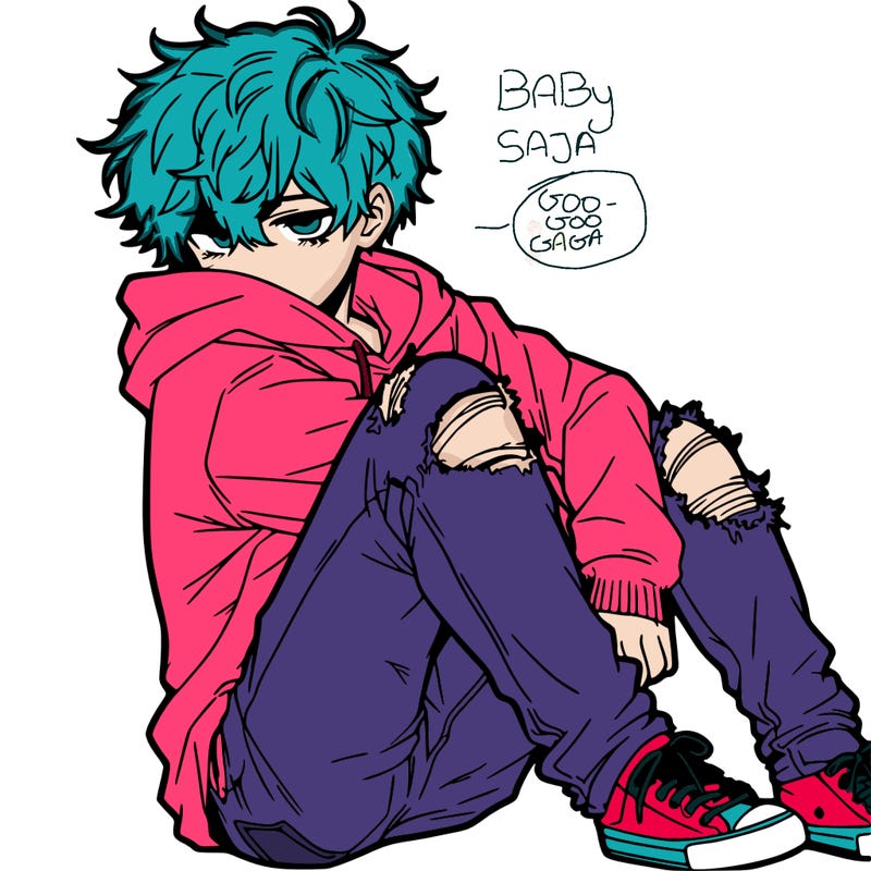 a male hoddie ripped jeans messy hair anime