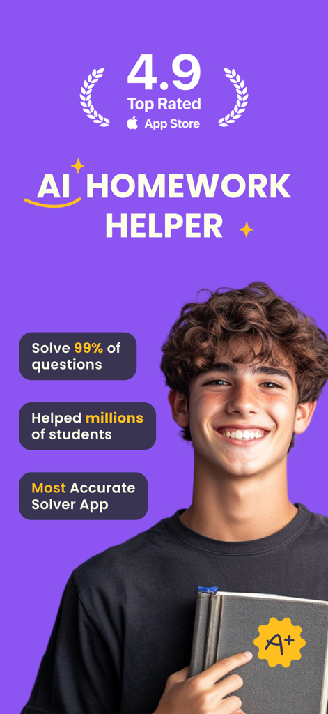 Sovi.AI - AI Math Tutor - A smiling student holding a notebook with an A plus grade for the Sovi AI homework helper app