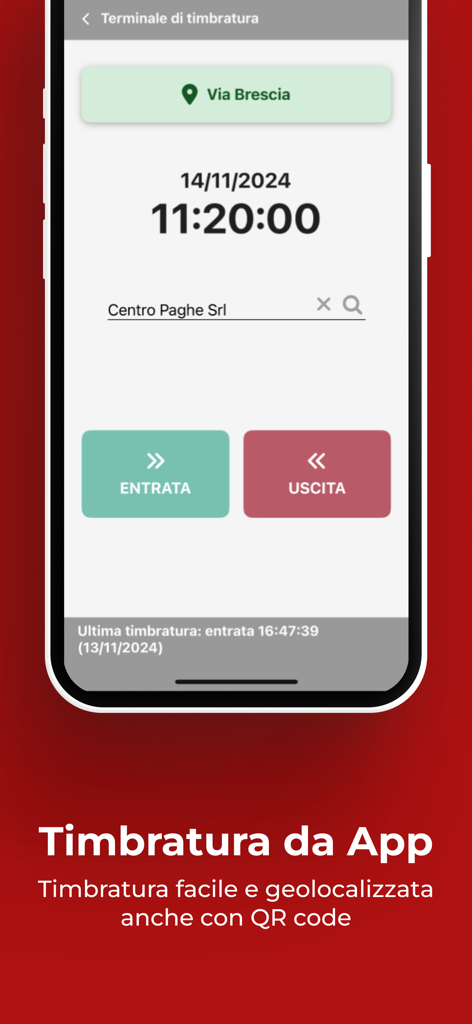 CPeople app interface for employee clock-in and clock-out with geolocation