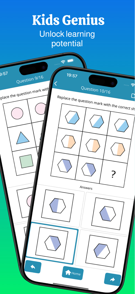 Visual spatial reasoning practice questions on the WISC-V Test Preparation Pro mobile app.