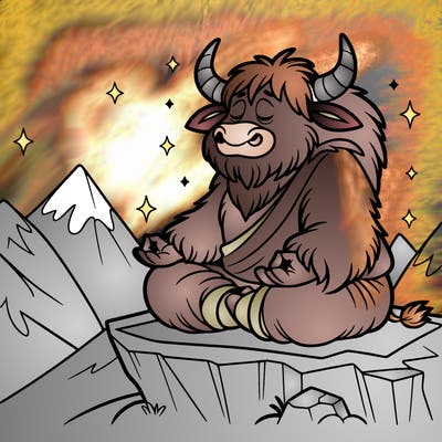 yak yogi meditating on a mountaintop