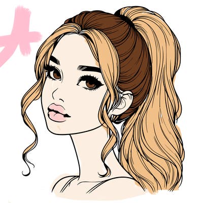 realistic girl with a ponytail on her hair and lips