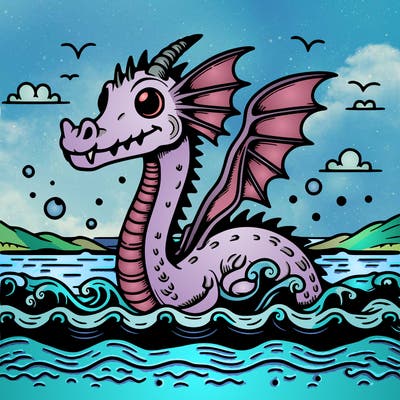 vintage water dragon in the ocean