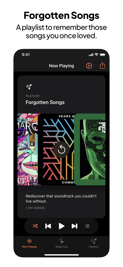 SongCapsule app interface showing the Forgotten Songs playlist to rediscover old favorite music