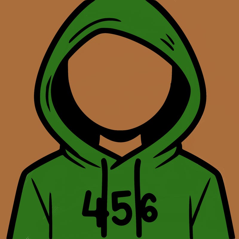 a person with non face waering a hoodie with a 456 symbol