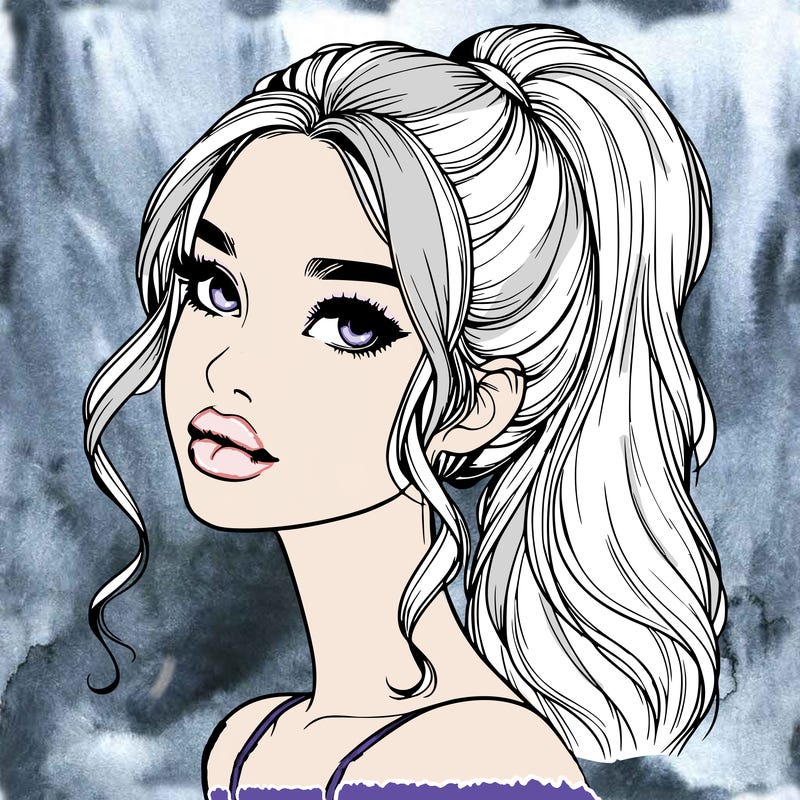 realistic girl with a ponytail on her hair and lips