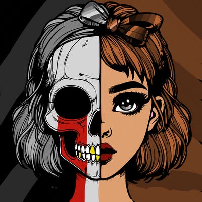 realistic girl with half skull mask