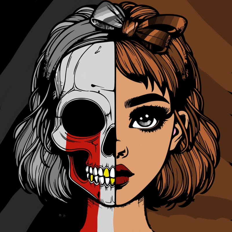 realistic girl with half skull mask