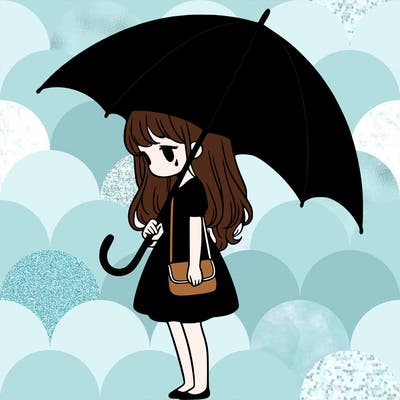lonely girl holding black umbrella