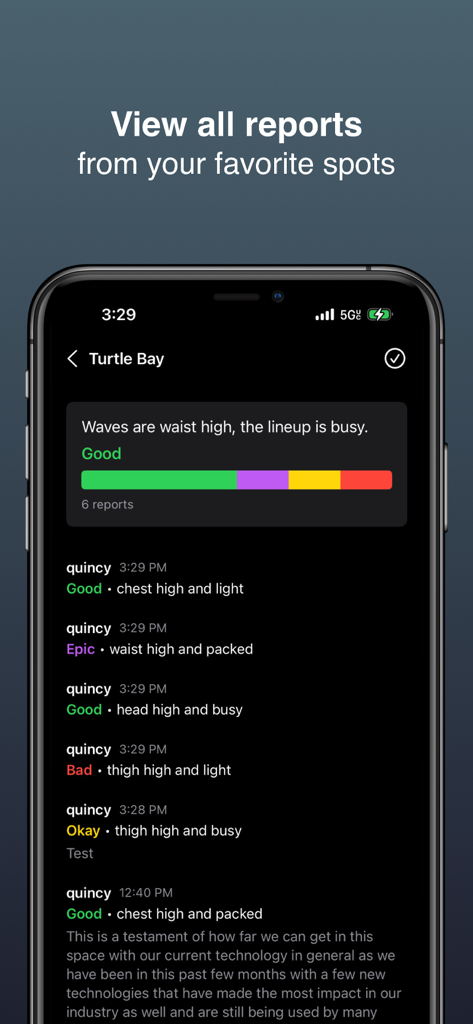 Real-time community surf and crowd reports for Turtle Bay in the Waver app