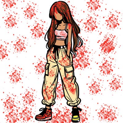 girl in baggy pants crop top and long hair