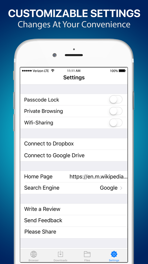 Files Pro - File Browser & Manager for Cloud - Settings screen of Files Pro app featuring passcode lock and cloud storage options