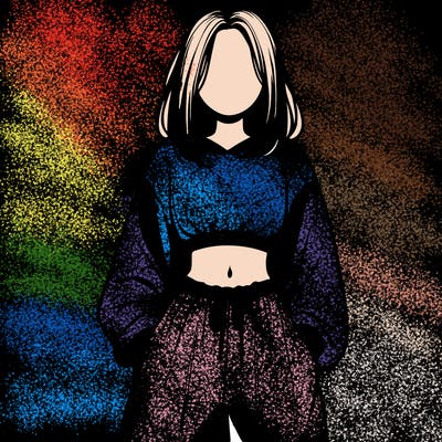 realistic girl faceless with baggy pants and a crop top