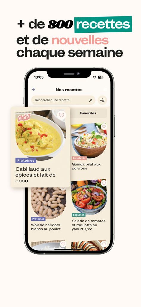 maju - Interfaz de la aplicación Maju que muestra una variedad de recetas saludables e ideas de comidas