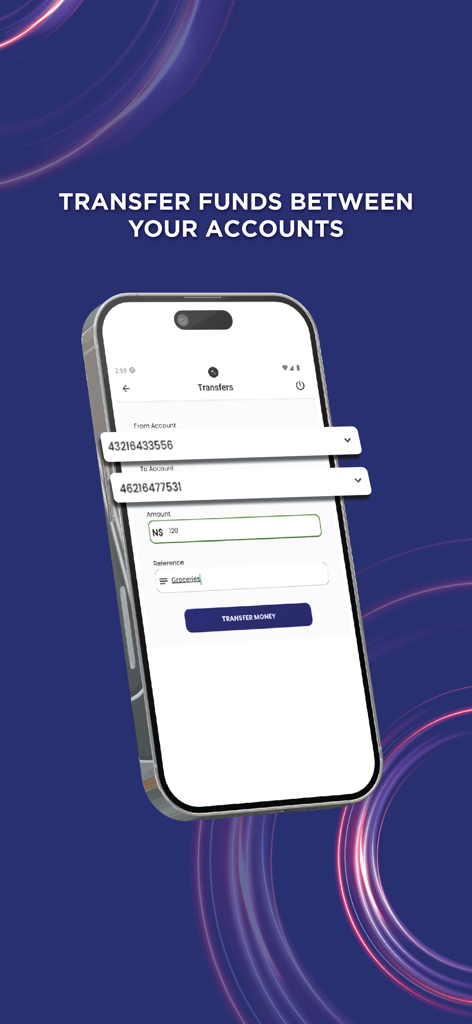 MyNamPost Banking - MyNamPost Banking app interface for transferring funds between accounts